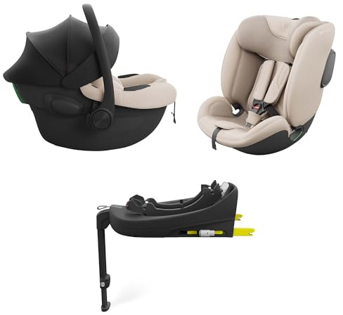 KINDERKRAFT ENDURA SAFE MODULAR SYSTEM, 3en1, Para niños y Bebés, Silla de coche para niños, Base giratoria, Ultraligera(3,2kg), Acolchado premium, Sistema de protección para la cabeza, Beige