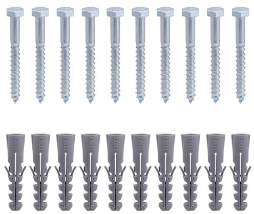 Wall Plugs and Screws Set, M8 x 70mm Masonry Brick Wall Fixings Screw Bolts, Heavy Duty Anchors for Aerial TV Bracket Fence Shelves Concrete Mounting (10 Pack)