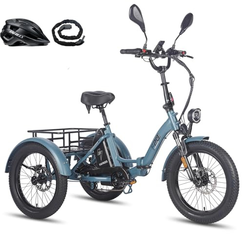 Fafrees Electric Tricycle Bike, 20 * 3.0 Inch Folding Fatbike, 48V/21Ah Removable Battery, Electric Cargo Trike for Adult Senior, Range 60-115KM, F20 MATE 2025, Blue