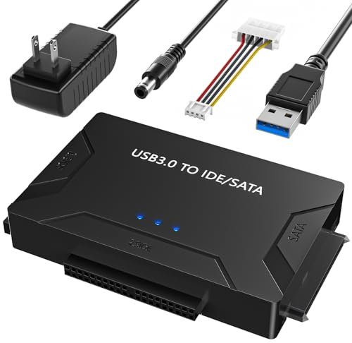Hard Drive Reader SATA IDE to USB 3.0 Hard Drive Adapter, Internal Data Transfer Recovery Converter Kit with 12V/2A Power for 2.5/3.5 SATA/IDE HDD SSD Hard Drive Disk Internal Blu-ray Drive