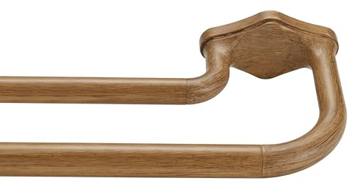 Lwiiom Brown Wood Grain Double Curtain Rods For Windows 28-48 Inch,Heavy Duty Double Curtain Rod with Aluminum Finials and Bracket,Adjustable Double Window Rods For Blackout Or Room Darkening Panels
