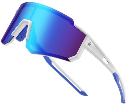 DUCO Occhiali da sole sportivi polarizzati per uomo donna protezione UV400 baseball ciclismo corsa pesca occhiali da sole DC0068, Bianco Cornice Blu Tempio Revo Lente Blu