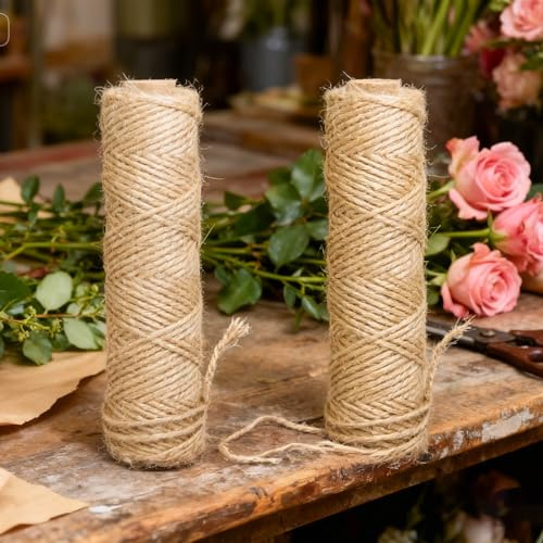 Gegaden 50m x 2Pcs Jute-Schnur, 2mm Braun Juteschnur, Braun Natur Jute Kordel für Basteln, Makramee-Dekoration, Geschenkverpackungen