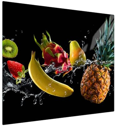 SFArt Protège-plaque 60x52 – Planche à découper en verre trempé 1 pièce – Induction & Vitrocéramique - Fruits Tropicaux- SFArt