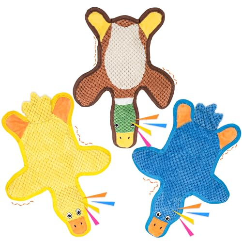 Ousiya Paquete de 3 juguetes chirriantes de pato con papel arrugado, juguete para perros grandes, juguete seguro para mascotas para razas pequeñas a grandes, ideal para regalos de cachorros y juguetes