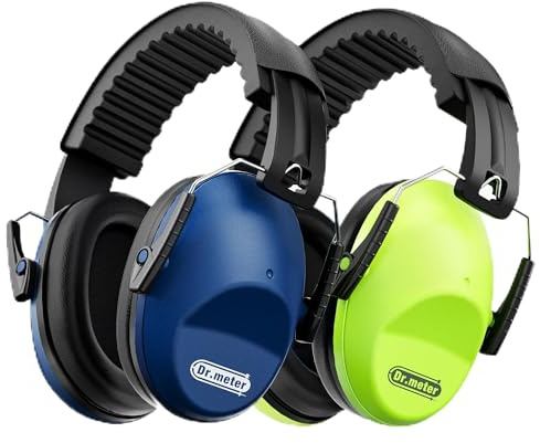 Dr.meter Ear Defenders Children, Children Ear Defenders SNR 27dB Protective Earmuffs with Noise Blocking Ear muffs for Sleeping Studying Adjustable Head Band Dark Blue+Green, 3-16 Years Old