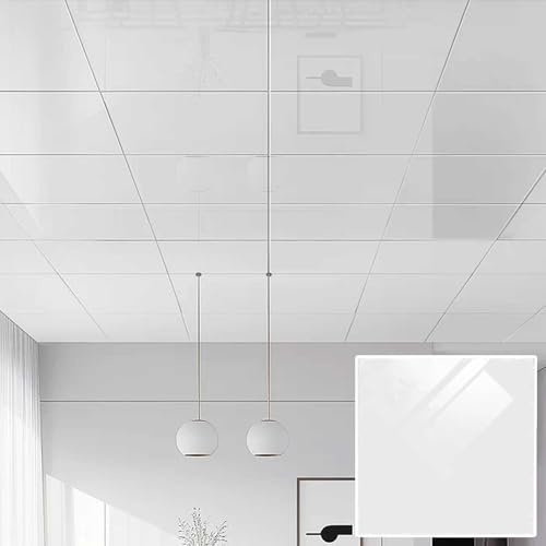 Pannelli Controsoffitto Pannelli per Soffitto Moderni da Applicare, Carta da Parati per Soffitto in PVC Decorativa Quadrata, Pannelli di Rivestimento per Soffitto Impermeabili(White,100pcs(9㎡))