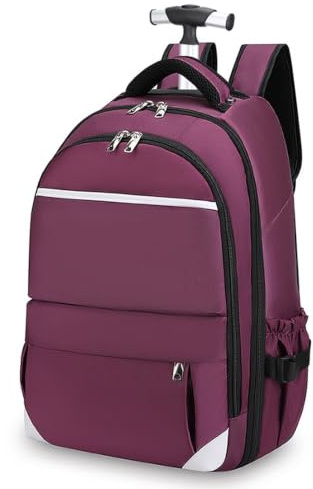 Boniffyy Travel Backpack with Wheels Featuring 2 Spinner Wheels, 16 Inch Laptop Trolley Bag with Shoulder Strap, Water Resistant Rolling Backpack for Women Men on Business Travel，Burgundy