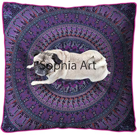 Sophia Art Indisches Mandala-Bodenkissen, quadratisch, Ottoman, Tagesbett, Übergröße, Kissenbezug, Baumwolle, Sitzhocker, Hunde-/Haustierbett, Violett
