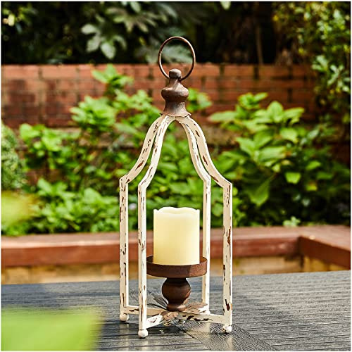 Glitzhome Farmhouse White Metal Lanterns Decorative Hanging Candle Lanterns (White Small)