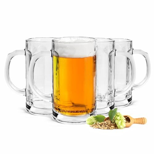 Sendez 4 ölrep 500 ml ölglas med handtag av glas, ölmuggar, svampglas, måttbägare design