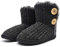 KuaiLu Damen Slipper-Stiefel Gestrickte pelzige Drinnen/Draußen Hausschuhe gemütliche Slouch Pantoffeln,Schwarz,40/41 EU (XL)