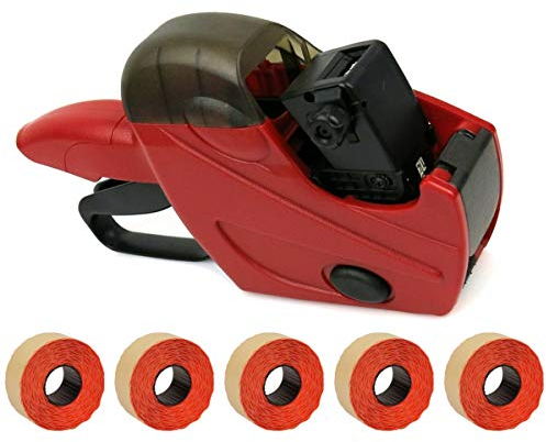Preisauszeichner Set | UNO C6 Etikettier-Gerät | Hand-Auszeichner mit 7.500 Etiketten in leuchtrot ablösbar | robust und langlebig | PB-Onlinehandel