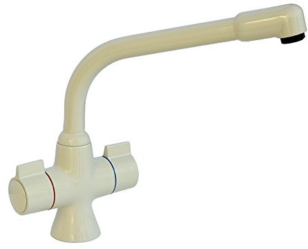 ENKI, Alpha, KT122, Cream, Brass Construction Dual Flow Kitchen Sink Mixer Tap for Basin, with Twin Levers & Swivel Spout Perfect for Low Pressure and Double Bowl Sinks, Drip Free Ceramic Valve