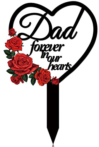 Pinkunn Papà Memorial Stakes Tomba Cimitero Decorazioni Cuore Metallo Padre Tomba Marcatori Placca Simpatia Giardino Palo Impermeabile Cimitero Memoriale Segni Decorazione per Esterni Cortile Giardino