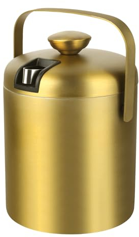 Schramm® Eiswürfelbehälter in schwarz, gold oder rosé mit Deckel und Zange Weinkühler 1,3 Liter Eiseimer Eiskübel Sektkühler doppelwandig Eiskühler mit Henkel, Farbe:gold