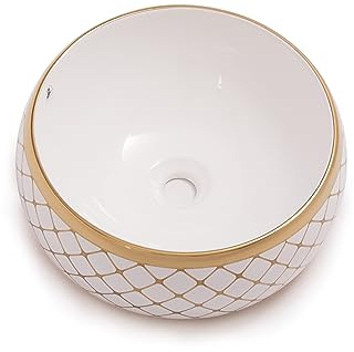 RD Luxury® Designer Countertop Washbasin Round Sink Small Sink Countertop Sink for Bathroom Hand Wash Basin Colour White/Gold