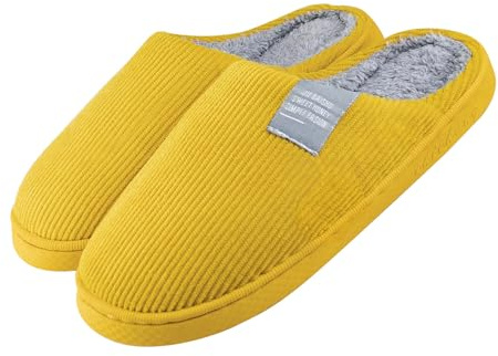 AUFIKR Pantuflas cálidas, pantuflas de invierno, zapatos de casa con suela antideslizante para interiores y exteriores, Amarillo, 36/37 EU