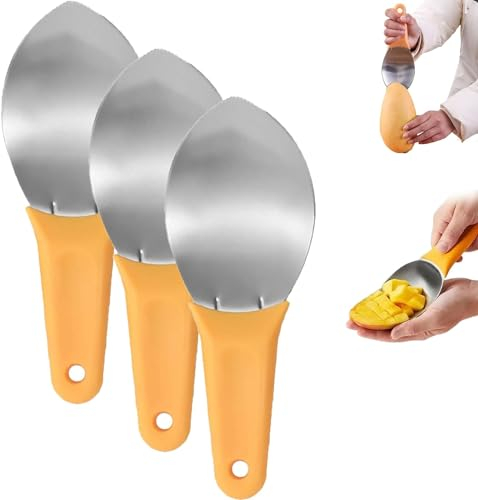 GeRRiT Affettatrice Multiuso per Mango Cucchiaio Utensile da Taglio per Mango Affettatrice Multifunzionale in Acciaio Inossidabile Strumento per la Preparazione del Mango