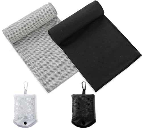 Feicuan Microfibre Towel for Gym Beach 90x30cm/34.5x11.8inches, 2 Pack | Absorbent, Quick Drying Towels, Compact with Storage Bag, Hook, Cooling Towel for Men Women Sports, Swimming, Camping, Hiking