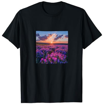 Bergenia Flower Field Beautiful Sunset Graphic T-Shirt