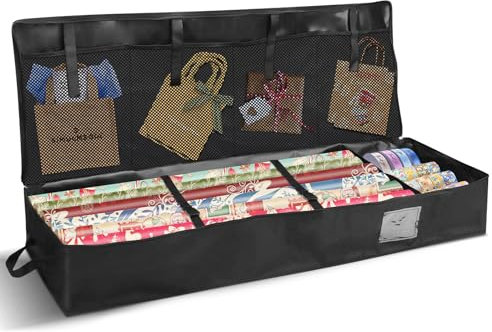 AROMUJOY Geschenkpapier Aufbewahrung, 600D Oxford 99x35x15cm Gewebe Geschenkpapier Organizer, Aufbewahrung Geschenkpapierrollen mit 4 Zusätzlichen Fächern für Packpapierrolle
