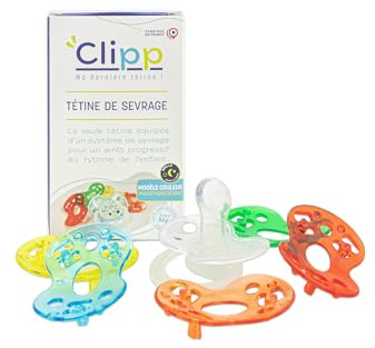 CLIPP - Kit Clipp, Tétine de Sevrage Couleur- 5 Collerettes pour Arrêt Progressif - Sevrage de la Tétine par Paliers, Facile et en Douceur - A Partir de 2 Ans
