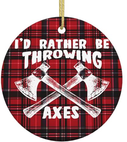 Kangweida I'd Rather Be Throwing Axes Ceramic Round Christmas Ornaments Home Decoration Xmas Souvenirs