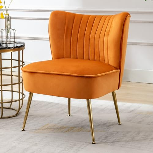 Ya-Home Sessel aus Samt Loungesessel gepolsterter Einzelsofa mit Metallbeinen modern Ohrensessel Lesesessel für Wohnzimmer/Schlafzimmer/Balkon, Orange