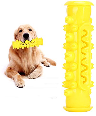 TIKATARER Bite and Brush Dog Toy, Dog Chew Toys for Aggressive Chewers Teeth Cleaning Puppy Toothing Playing and Chewing Teeth Cleaning for Small Middle Large Breeds (Yellow)
