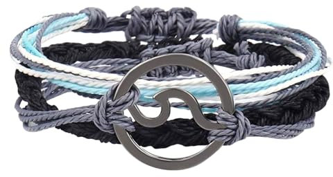 Tyuffghet Gold Plattiertes Finger Ring Armband Wellenarmbänder für Frauen Mädchen, handgefertigt, bunt, verstellbar, geflochtenes Strandarmband, Armbänder für Damen Mädchen (Black, One Size)