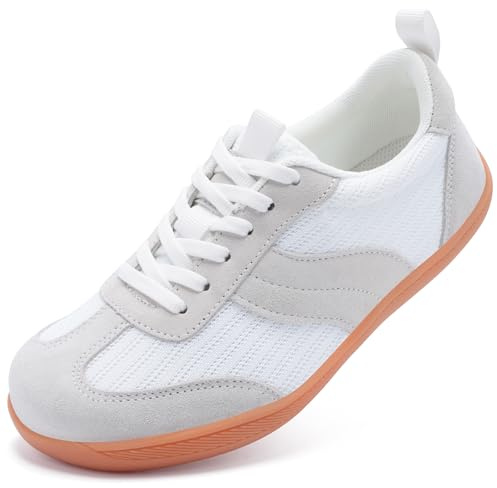 Barefoot Shoes for Womens Trainers Wide Toe Memory Foam Arch Support Running Shoes Ladies Lace Up Lightweight Non Slip Outdoor Walking Sneakers Grey White UK 6