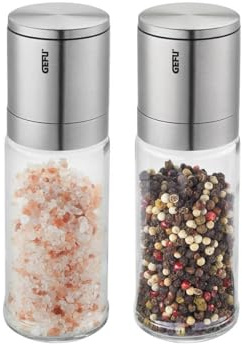 GEFU LAMOLA - Macinasale e pepe, set da 2 pezzi, macinino in ceramica continua, chiusura aroma, acciaio inox e vetro, macinaspezie manuale