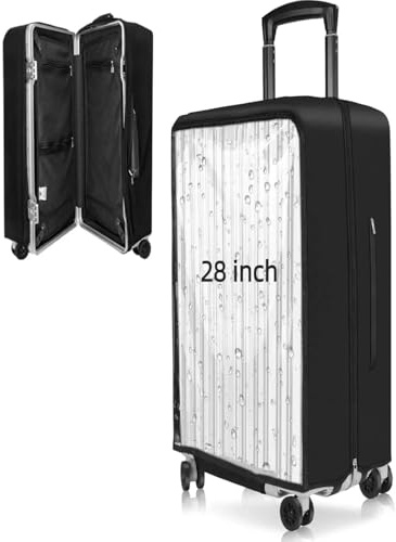 Yotako Upgraded Double Zippered Transparent PVC Suitcase Cover, No Disassembly Required Clear Luggage Protector for Suitcase Luggage Protector Cover 28''