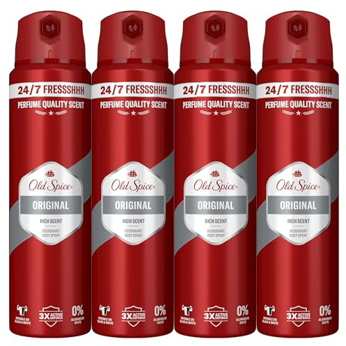 Old Spice Original Desodorante Spray para Hombre Sin Aluminio, 4x150ml
