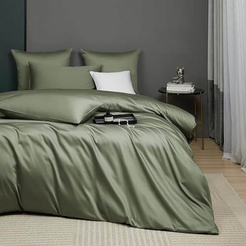 Luofanfei Bettwäsche 135x200 Baumwolle Grün Olivgrün Kühlend Mako Satin