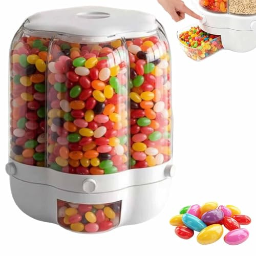 Distributore di caramelle rotante a 360° con 6 scomparti, contenitore for snack e caramelle da banco di grande capacità, contenitore multiuso trasparente for riso, cereali e dolcetti(White,S)