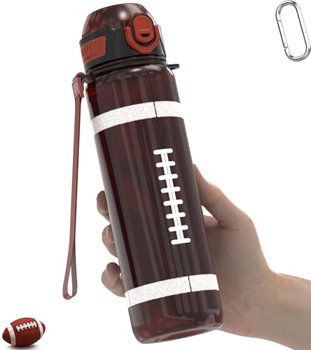 MYFOREST American Football Water Bottle, Light, Quick-Open Chug Lid/Straw