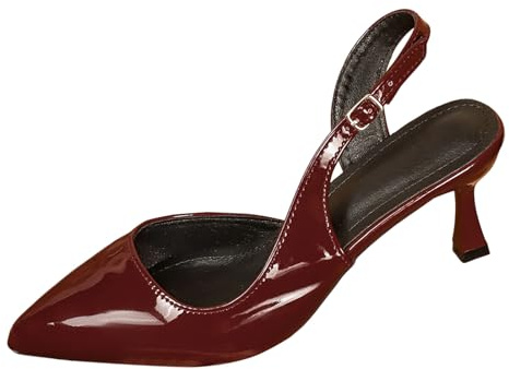 Generisch Women's Elegant Pointed Toe Sandals with Low Stiletto Heel and Open Heel in Plus Sizes Fashion and Sexy for Women Slingback Pumps Flat, Wine Red, 4.5 UK