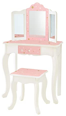 Teamson Kids barn rosa träsminkbord och pall spegel TD-11670K