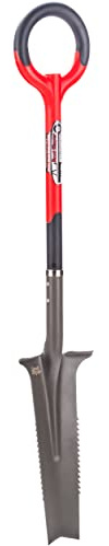 Root Slayer 22811 Drain Spade for Trenching, Digging Soil, and Landscaping Projects, Heavy Duty Steel Shovel, Red