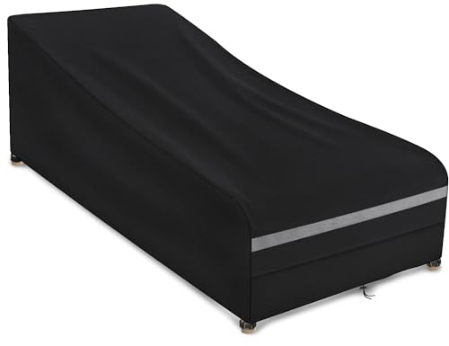 Dokon Housse Chaise Longue Jardin avec Grilles D’aération, Robuste Tissu Oxford 600D, Imperméable, Coupe-Vent, Anti-UV, Protection Transat, Bain de Soleil Extérieur (200x75x40/70cm) - Noir