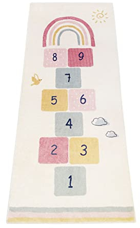 Topotdor Rainbow Sky Hopscotch Game Rugs,Kids Play Area Rugs Soft Floor Carpet for Bedroom Playroom Nursery,Great Gift for Girls & Boys,27.5 x 63