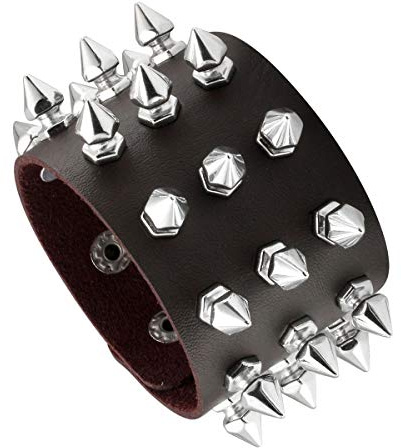 Eigso Bracciale Punk Spike per donne uomini Bracciale in pelle nera marrone con borchie Accessori Emo Gotici