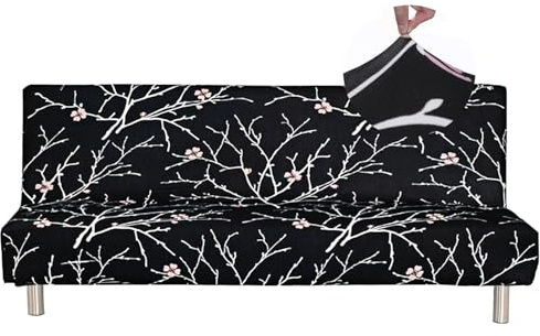 Jaotto Copridivano Clic Clac estensibile a 3 posti, fodera per divano senza braccio, elastica, in spandex, protezione per divano letto universale,Fiore Nero