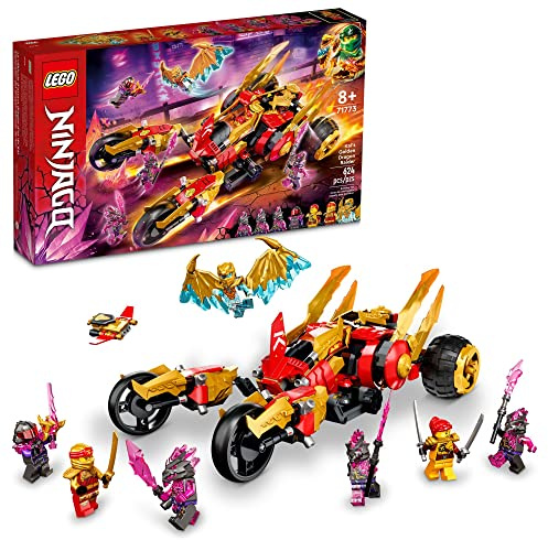 LEGO NINJAGO Kai’s Golden Dragon Raider Multi-Terrain Car Toy 71773 with Kai and Zane Minifigures, Building Set for Kids Ages 8 Plus