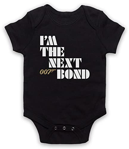 I'm The Next Bond British Spy Secret Agent 00 Double O Bébé Barboteuse Bodys, Noir, 3-6 Mois