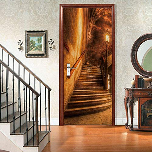 VIRANDA Türtapete Selbstklebend TürPoster - Treppe - 3D Türaufkleber Wasserfest Türfolie für Schlafzimmer Gang Tür verschönern deko 77x200cm