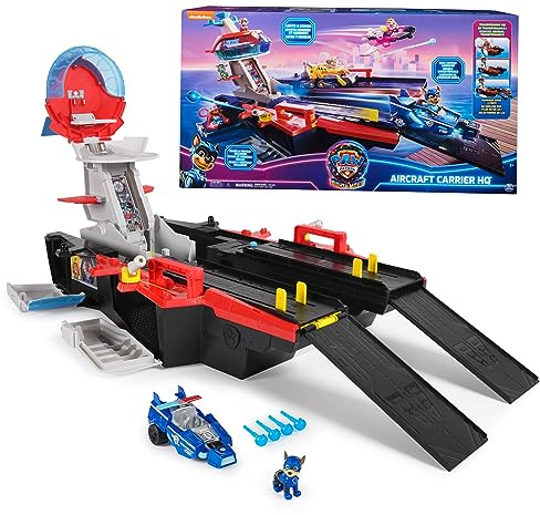 Paw Patrol: The Mighty Movie, Aircraft Carrier HQ, with Chase Action Figure and Mighty Pups Cruiser, Kids Toys for Boys & Girls 3+