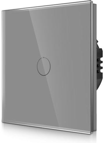 CNBINGO Touch Lichtschalter unterputz in Grau - einfach Wandschalter mit Status-LED und Glas Panel - Kein Neutralleiter Erforderlich - 1 Fach Berührungsschalter - 500 W/Fach